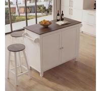 Mendler Îlot de Cuisine HWC-P61 avec 2 tabourets 90x120x45cm Blanc, Bois foncé