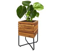 Mendler Jardinière HWC-L25 carrée 60x33x33 cm Outdoor acier et acacia FSC-certifiée brun marron