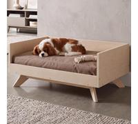 Mendler Lit pour Animaux HWC-Q64, Panier pour Chats/Chiens, Corbeille pour Animaux, couchette, en Bois MVG 32 x 72 x 50 cm - Couleur Naturelle, Coussin Beige