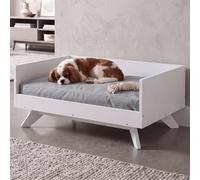 Mendler Lit pour Animaux HWC-Q64, Panier pour Chats et Chiens, Corbeille pour Animaux, couchette, en Bois MVG 32 x 72 x 50 cm - Blanc, Coussin Gris