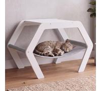 Mendler Lit pour Chat HWC-Q60, Plateforme, Couchage pour Animal de Compagnie, Meuble pour Chat, étagère, en Bois MVG 41 x 59 x 39 cm - Blanc, hamac Gris