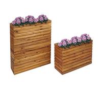Mendler Lot de 2 bacs à Plantes HWC-L21, bac à Fleurs, jardinière sur Pied, rectangulaire, extérieur, Bois d'acacia, certifié MVG, Brun