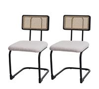 Lot De 2 Chaises À Piétement Luge Hwc-K88, Chaise À Dossier, Bois Rotin Métal Bouclé Tissu/Textile Blanc Multicolore