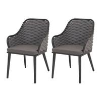 Lot De 2 Chaises De Jardin En Aluminium Hwc-O16, Outdoor Chair, Olefin (200 G/M²) Seilgeflecht Rope Anthracite Coussin Gris Foncé Gris