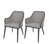 Lot De 2 Chaises De Jardin En Aluminium Hwc-O16, Outdoor Chair, Olefin (200 G/M²) Seilgeflecht Rope Gris Clair Coussin Gris Clair Gris