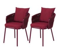 Lot De 2 Chaises De Jardin En Aluminium Hwc-P89, Fauteuils De Jardin, Chaise D'extérieur, Tissu/Textile (180 G/M²) Tressage En Corde Bordeaux Rouge