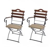 Lot De 2 Chaises De Terrasse Hwc-J40, Chaise Pliante, Qualité Restauration, Acacia Marron Clair, Rembourrage Couleur Sable Jaune