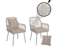 Mendler Lot de 2 chaises de Jardin HWC-O12, Coussins d'assise et de Dossier pour l'extérieur, tressage en Corde d'aluminium - crème, revêtement crème