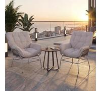 Mendler Lot de 2 chaises de Jardin HWC-P75 polyrotin métallique Gris Clair, Coussins Beiges