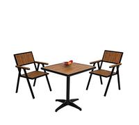 Mendler Lot de 2 chaises de Jardin + Table de Jardin HWC-J95, Chaise Table, Outdoor, alu Aspect Bois - Noir, Teak