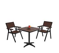 Lot De 2 Chaises De Jardin + Table De Jardin Hwc-J95 Outdoor, Alu Aspect Bois Noir, Marron Foncé Marron