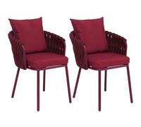 Lot de 2 chaises de salle à manger en aluminium HWC-P89, chaise d'intérieur avec accoudoirs, tissu/textile (180 g/m²) tressage en corde bordeaux