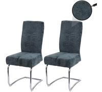 Lot de 2 chaises de Salle à Manger HWC-G56, Chaise de Cuisine Cantilever Chaise inclinable, métal Tissu/Textile Chenille - Bleu-Vert