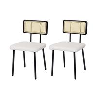 Lot De 2 Chaises De Salle À Manger Hwc-K88, Fauteuil Chaise, Certifié Fsc Bois Poly Rotin Métal Bouclé Tissu/Textile Blanc Multicolore