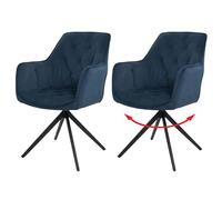 Mendler Lot de 2 chaises de Salle à Manger HWC-L80 Tissu Bleu