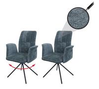 Mendler Lot de 2 chaises de Salle à Manger HWC-N99 avec accoudoirs Chenille Bleu-Vert