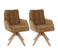 Mendler Lot de 2 chaises de Salle à Manger HWC-Q36 pivotantes Chenille Bois Jaune Moutarde