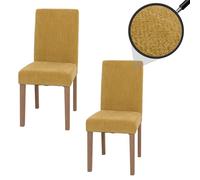 Lot de 2 chaises de Salle à Manger Littau, Chaise de Cuisine à Dossier Haut, Tissu/Textile Chenille Bois - Jaune, Pieds Couleur Naturelle
