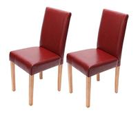 Mendler Lot de 2 chaises de séjour Littau - Cuir reconstitué Rouge, Pieds clairs