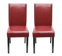 Mendler Lot de 2 chaises de séjour Littau - Cuir reconstitué Rouge, Pieds foncés