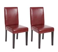 Mendler Lot de 2 chaises de séjour Littau - Simili-Cuir, Brun Rouge, Pieds foncés