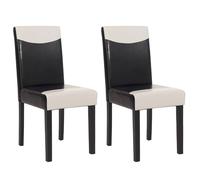 Mendler Lot de 2 chaises de séjour Littau - Simili-Cuir, Noir/crème, Pieds foncés