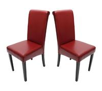 Mendler Lot de 2 chaises de séjour Novara II, Cuir - Rouge/Pieds foncés