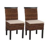 Mendler Lot de 2 chaises M45, banane tressée, 47x54x93 cm, pieds foncés, avec coussin multicolore