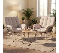 Mendler Lot de 2 fauteuils Lounge HWC-P75, fauteuils Lounge Relax, Tissu 220 g/m² polyrotin métal - Gris Clair, Rembourrage Beige