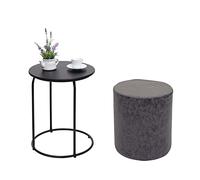Mendler Lot de 2 poufs et Table d'appoint HWC-K48 certifié MVG MDF métal Similicuir Noir