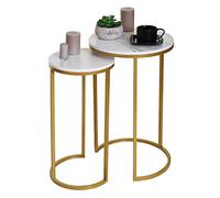 Mendler Lot de 2 Tables d'appoint HWC-K46 Aspect marbré MVG-certifié MDF Blanc-Or