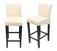 Mendler Lot de 2 tabourets de Bar HWC-C33, Bois - Cuir reconstitué, crème/Pieds foncés