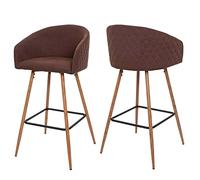 Lot de 2 tabourets de bar HWC-D7 métal imitation bois tissu/textile, marron