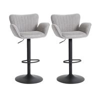 Lot de 2 tabourets de bar MENDLER HWC-M67 tissu textile fer gris clair pied noir Gris G