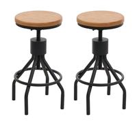 lot de 2 tabourets de bar HWC-N17, chaise de bar, hauteur réglable pivotant repose-pieds industriel métal massif-bois ~ naturel