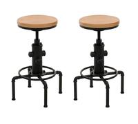 Lot De 2 Tabourets De Bar Hwc-N23, Tabouret De Bar Réglable En Hauteur Pivotant Repose-Pieds Industrial Acier Massif-Bois Naturel Multicolore