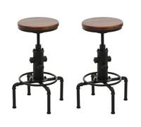 Mendler Lot de 2 tabourets de Bar HWC-N23, Tabouret de Bar réglable en Hauteur pivotant Repose-Pieds Industriel Fer Massif-Bois - Marron