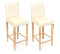 Mendler Lot de 2 tabourets de Bar M37, Simili-Cuir Mat - crème/Pieds clairs