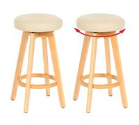 Mendler Lot de 2 tabourets de Bar Navan, Chaise de Bar Tabouret de Bar, Bois Similicuir pivotant - crème, Pieds clairs