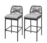 Mendler Lot de 2 tabourets de Bar Rope HWC-O21 Anthracite, Coussin Gris Clair