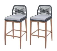 Mendler Lot de 2 tabourets de Bar Rope HWC-O21 Anthracite, Coussin Gris Clair