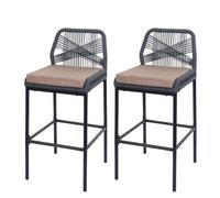 Mendler Lot de 2 tabourets de Bar Rope HWC-O21, Coussins d'extérieur en Corde tressée métal - Anthracite, Coussin Taupe
