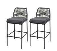 Mendler Lot de 2 tabourets de Bar Rope HWC-O21 Anthracite, Coussin Gris foncé