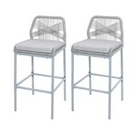 Mendler Lot de 2 tabourets de Bar Rope HWC-O21 Gris Clair, Coussin Gris Clair