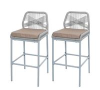 Mendler Lot de 2 tabourets de Bar Rope HWC-O21 Gris Clair, Coussin Taupe