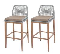 Lot de 2 tabourets de bar Rope HWC-O21 gris clair, coussin taupe