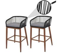 Mendler Lot de 2 tabourets de Bar Rope HWC-O22 Anthracite, Coussin Gris Clair