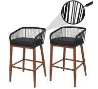 Mendler Lot de 2 tabourets de Bar Rope HWC-O22 Anthracite, Coussin Gris foncé