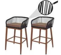Mendler Lot de 2 tabourets de Bar Rope HWC-O22 Anthracite, Coussin Taupe