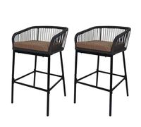 Mendler Lot de 2 tabourets de Bar Rope HWC-O22 Anthracite, Coussin Taupe